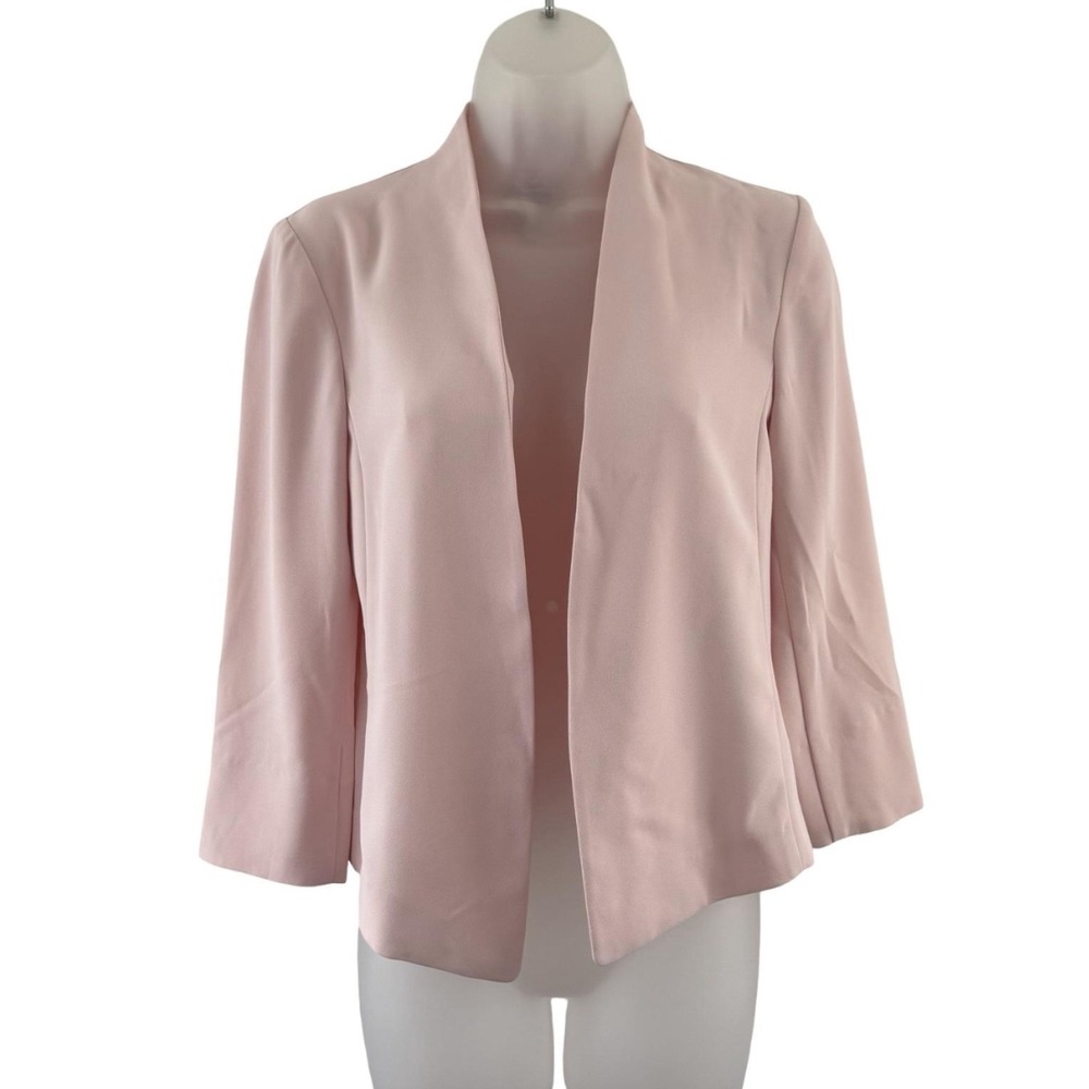 Ann Taylor Factory Blazer Womens XXS Pink Crepe Open Front Shawl Collar Jacket